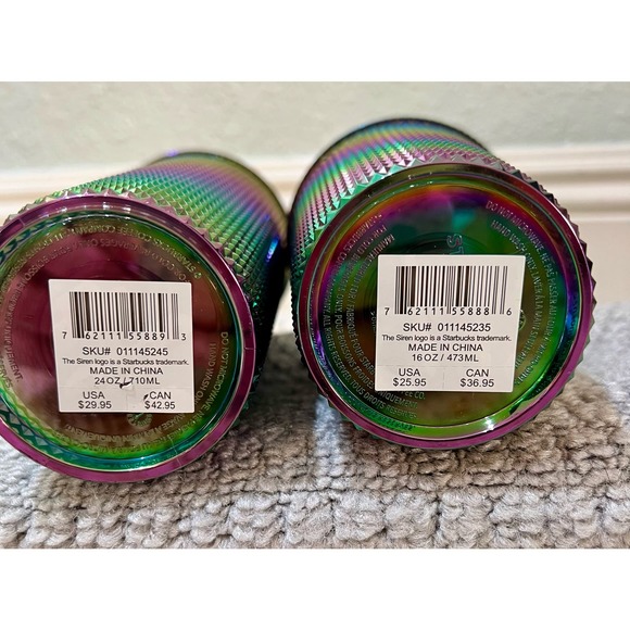 Bundle Fall 2023 Starbucks Oil Slick Rainbow Studded Cold Cup 24oz & 16oz - Picture 3 of 9